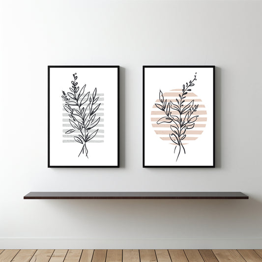 Minimal Botanical Duo Wall Frame Set – Modern Line Art for Elegant Interiors 🌿