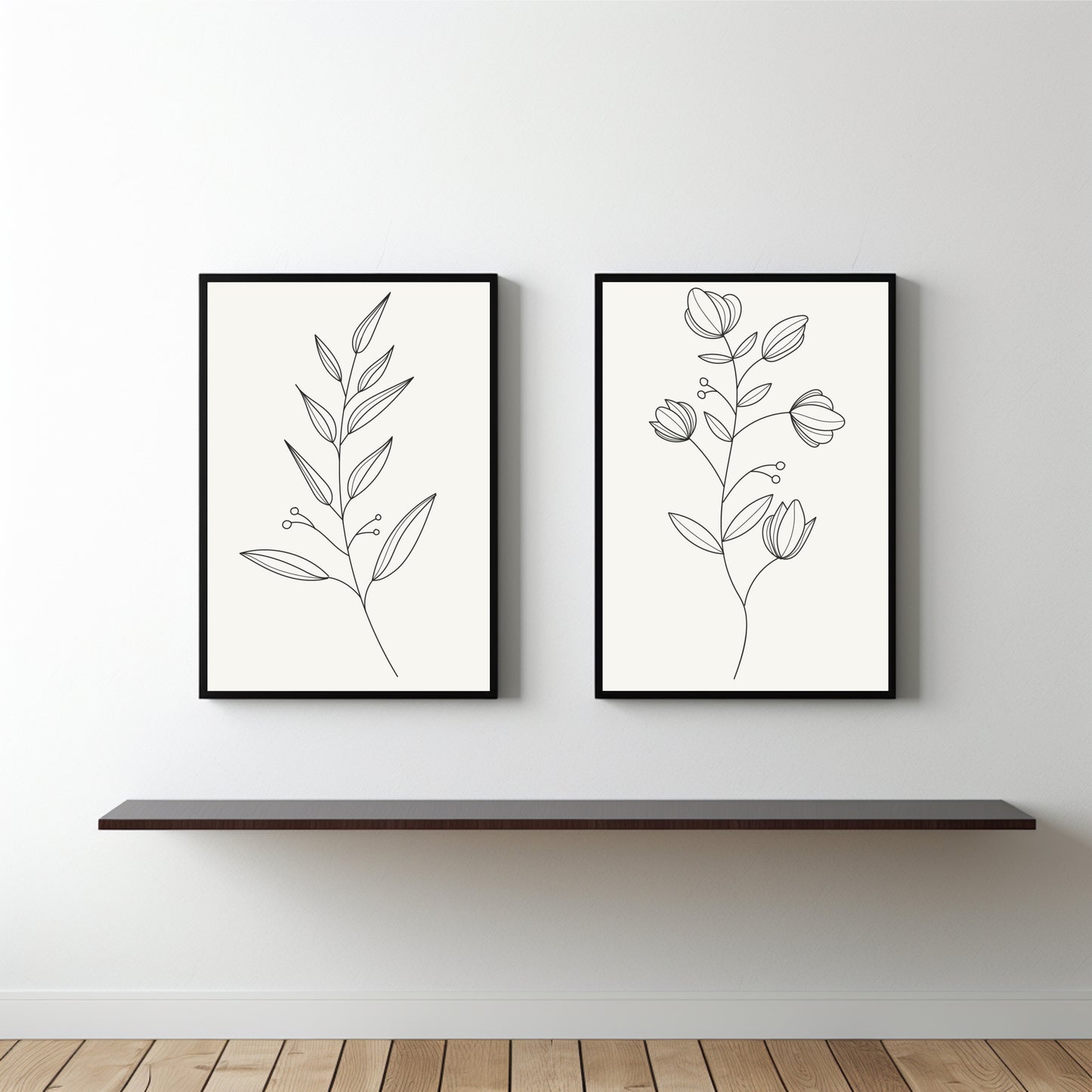 Minimal Botanical Line Art Duo Wall Frame Set – Elegant Simplicity for Modern Spaces 🖤🌿