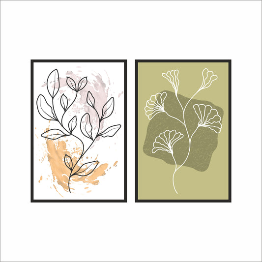 Abstract Botanical Duo Wall Frame Set – Modern Art for Elegant Interiors 🌿🎨