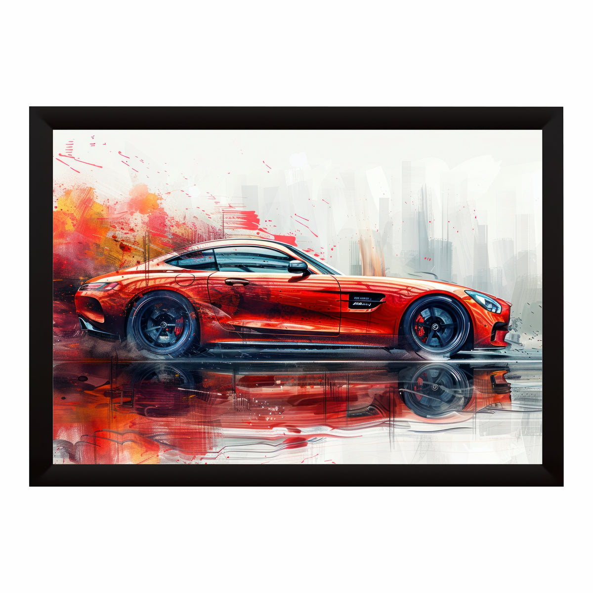 Red Luxury Sports Car Wall Art | Modern Automotive Watercolor Poster