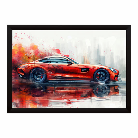 Red Luxury Sports Car Wall Art | Modern Automotive Watercolor Poster