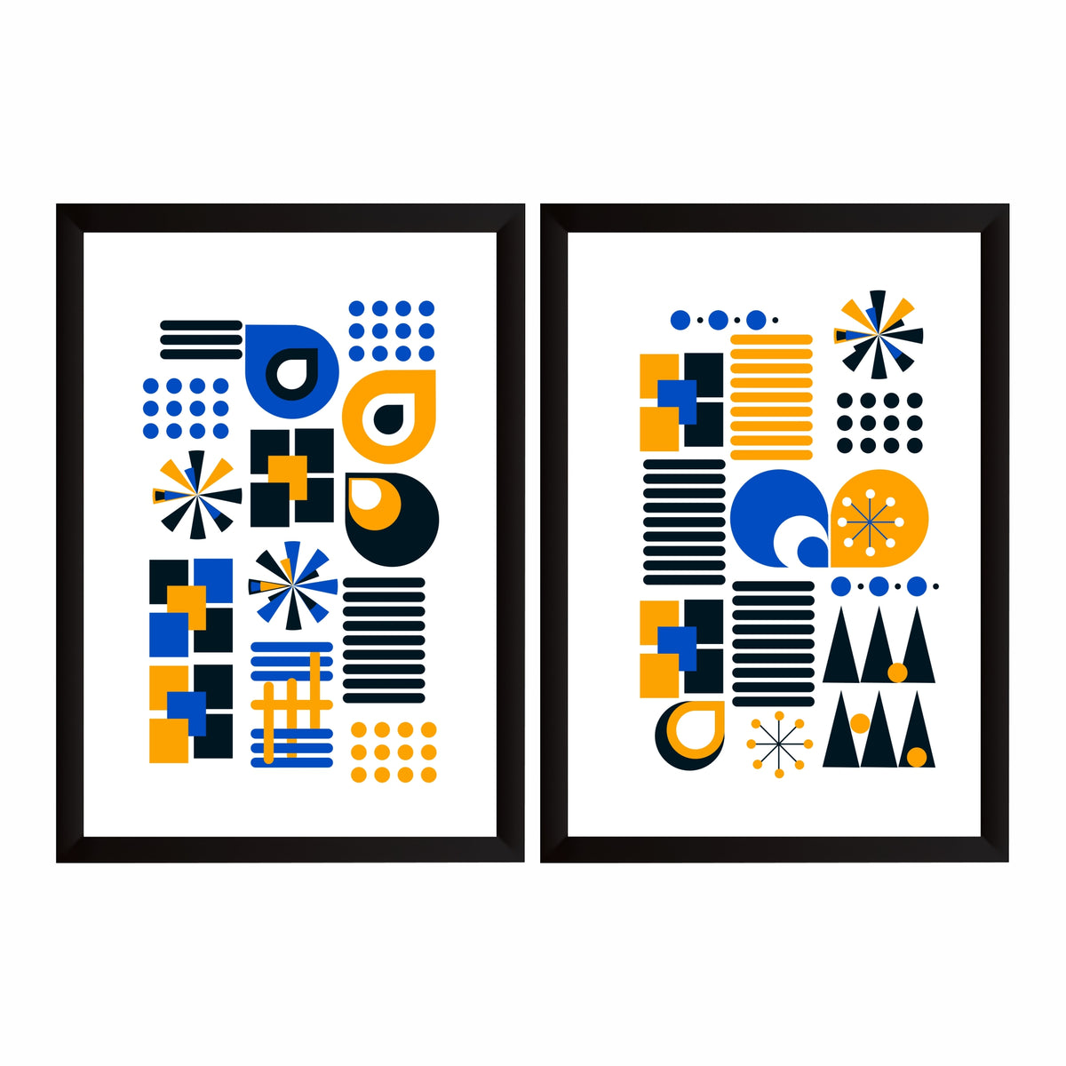 Mid Century Modern Geometric Wall Art Set of 2 | Blue Orange Abstract Prints
