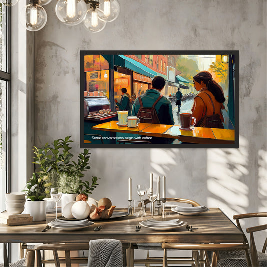 Some Conversations Begin with Coffee Wall Art | Cozy Café Canvas Print | Coffee Shop Decor