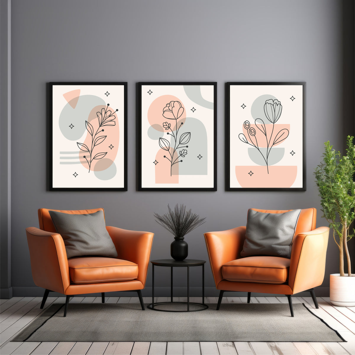 Abstract Botanical Floral Wall Art Set of 3