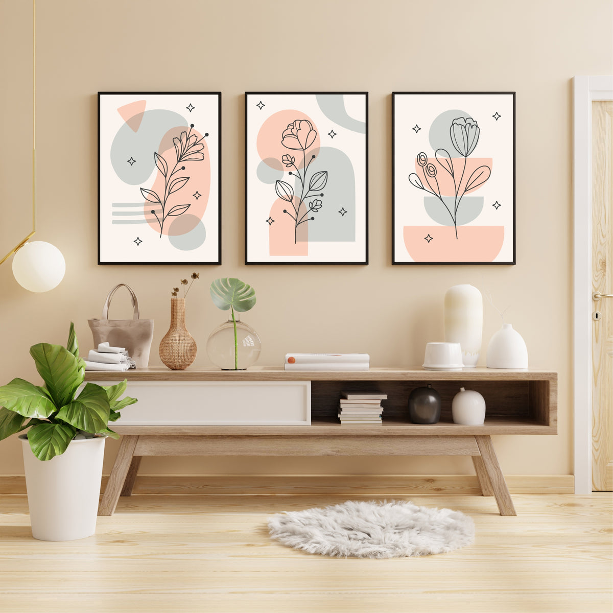 Abstract Botanical Floral Wall Art Set of 3