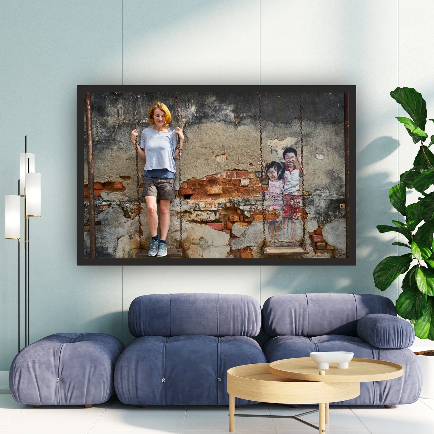 Urban Swing Wall Art | Street Art Photography Canvas Print | Rustic Graffiti Wall Decor | Vintage Urban Lifestyle Artwork | Modern Wall Art