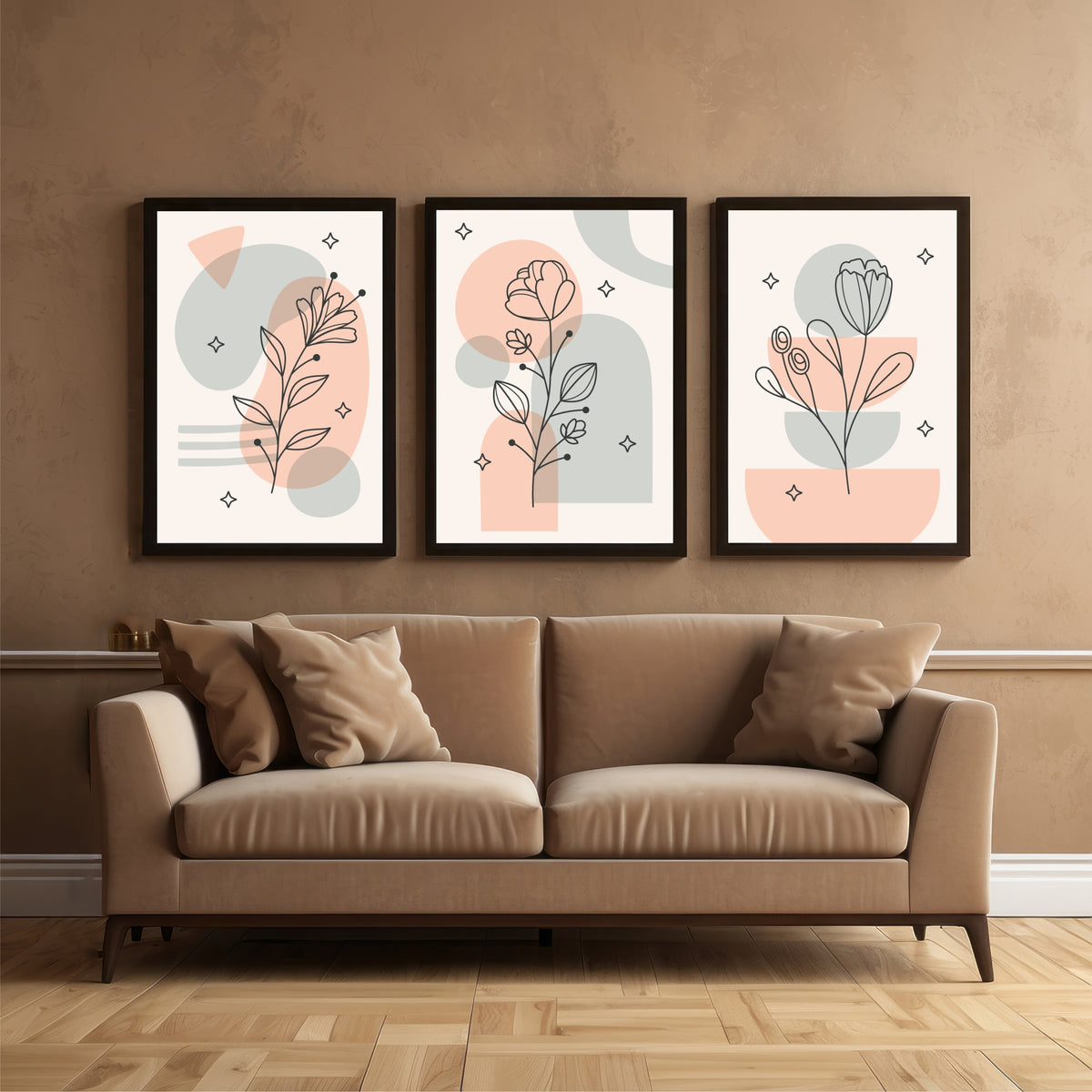 Abstract Botanical Floral Wall Art Set of 3