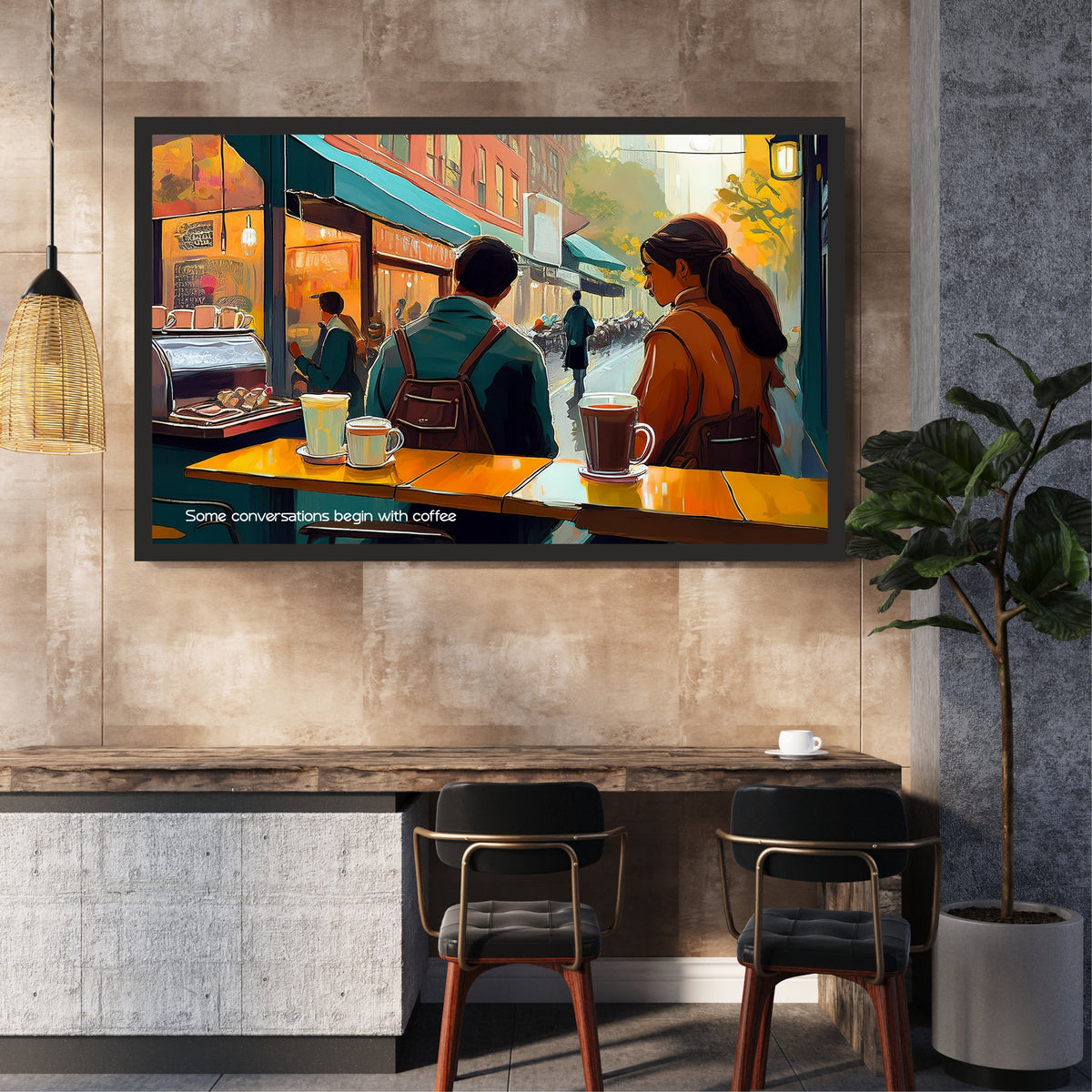 Some Conversations Begin with Coffee Wall Art | Cozy Café Canvas Print | Coffee Shop Decor