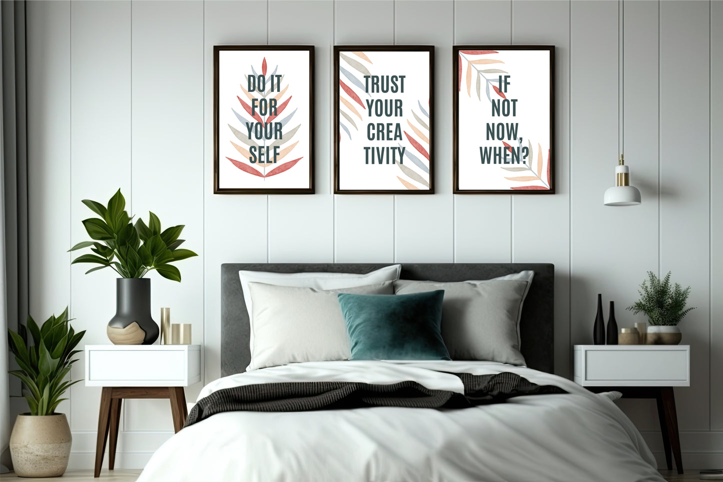 Motivational Leaf Quotes Wall Frame Set – Inspiring Modern Art for Creative Spaces