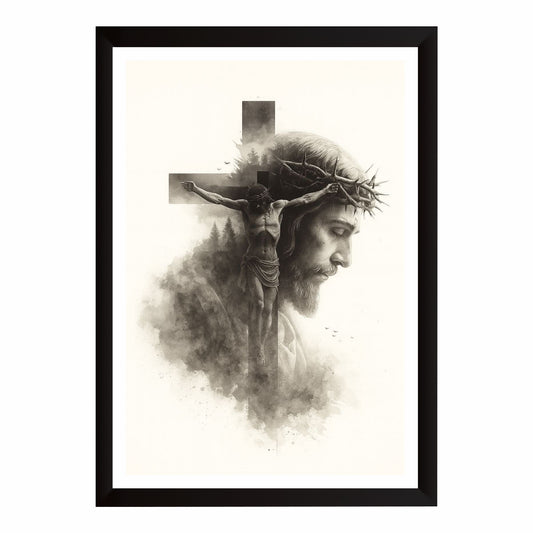 Black & White Jesus Crucifixion Wall Art | Good Friday Christian Canvas Print | Modern Cross of Christ Artwork | Minimalist Religious Home Decor