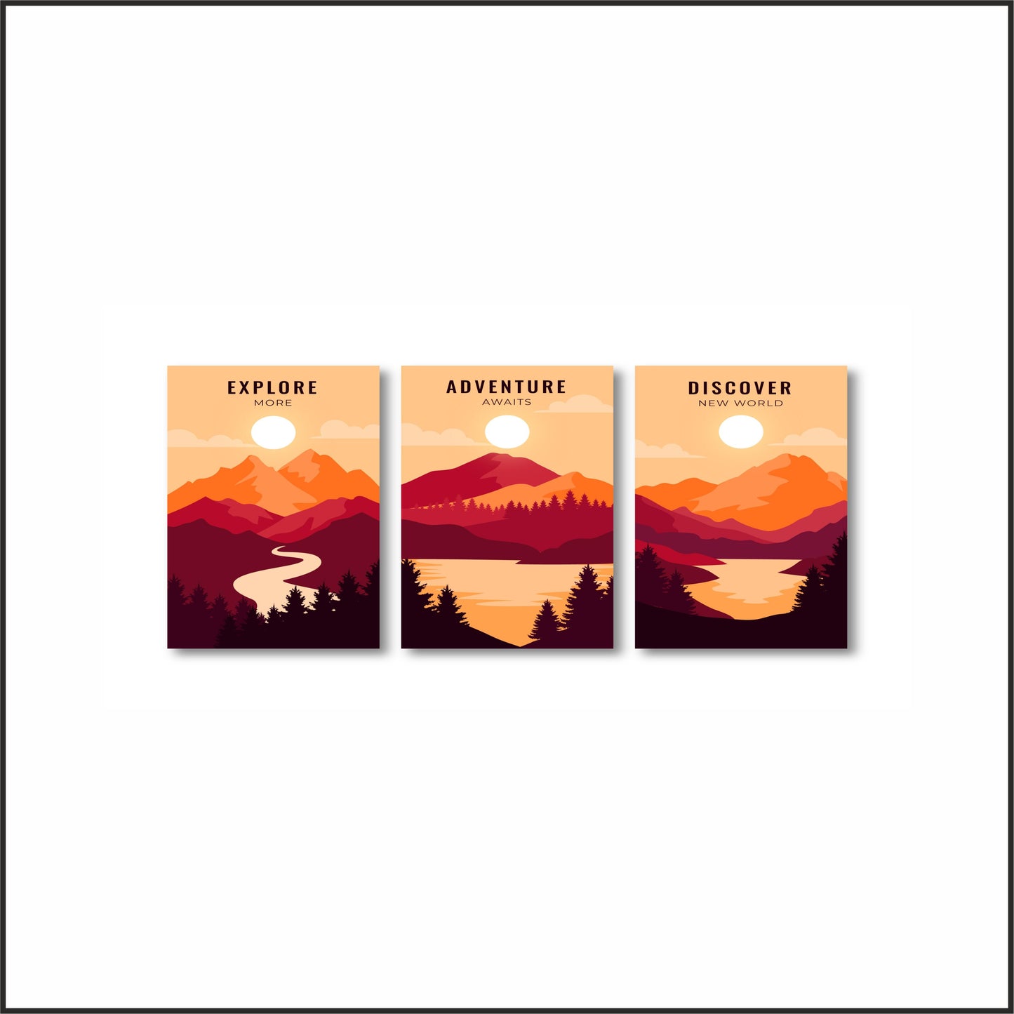 Explore Adventure Discover Wall Frame Set – Modern Travel Inspiration for Home & Office