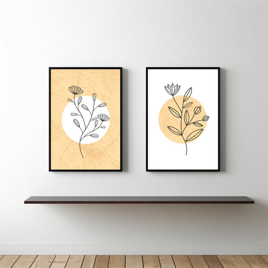 Minimal Botanical Line Art Wall Frame Set – Modern Abstract Decor for Peaceful Interiors 🌼🖤