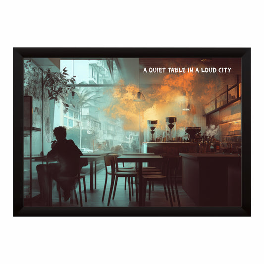 A Quiet Table in a Loud City Wall Art | Modern Coffee Café Canvas Print | Cozy Coffee Decor