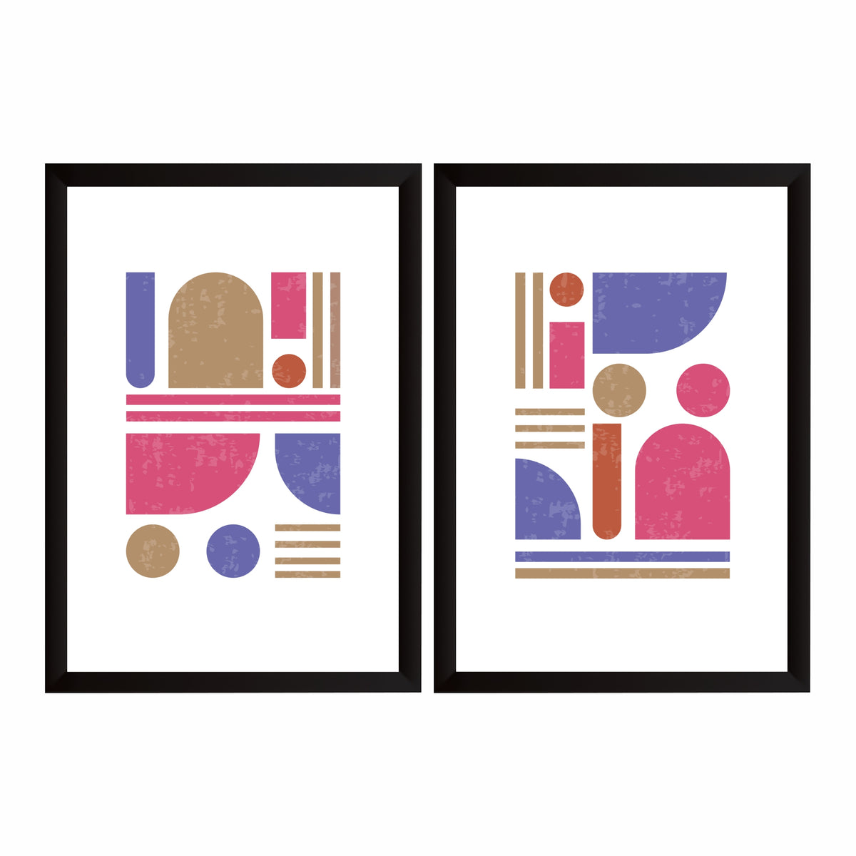Mid Century Modern Geometric Wall Art Set of 2 | Pink Blue Abstract Prints