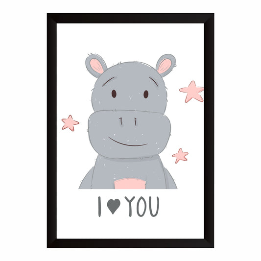 I Love You Hippo Wall Art | Cute Safari Nursery Animal Print