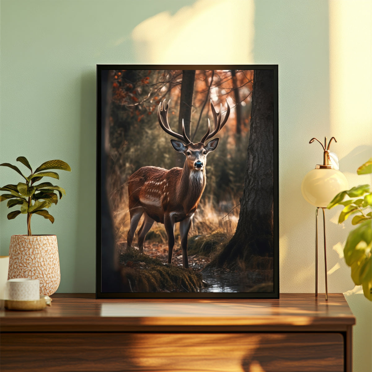 Deer Wall Art | Majestic Deer Forest Artwork | Framed Wildlife Decor | Stag Animal Wall Art
