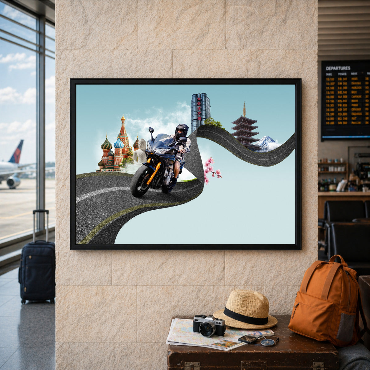 Motorcycle World Travel Wall Art | Global Adventure Road Trip Poster