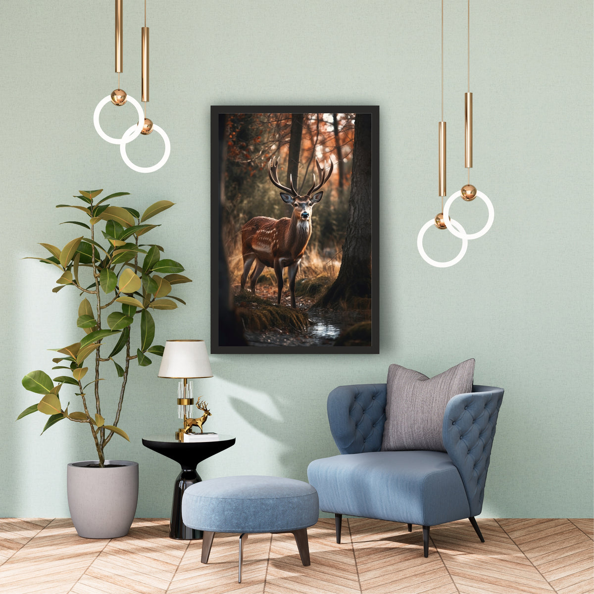 Deer Wall Art | Majestic Deer Forest Artwork | Framed Wildlife Decor | Stag Animal Wall Art