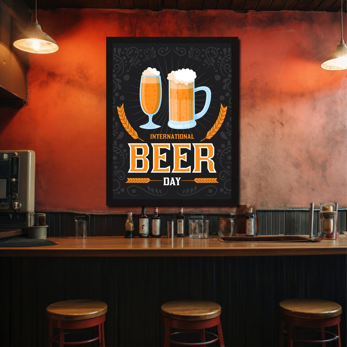 International Beer Day Wall Art | Framed Beer Glass Artwork | Beer Lover Décor | Pub, Bar & Man Cave Wall Décor
