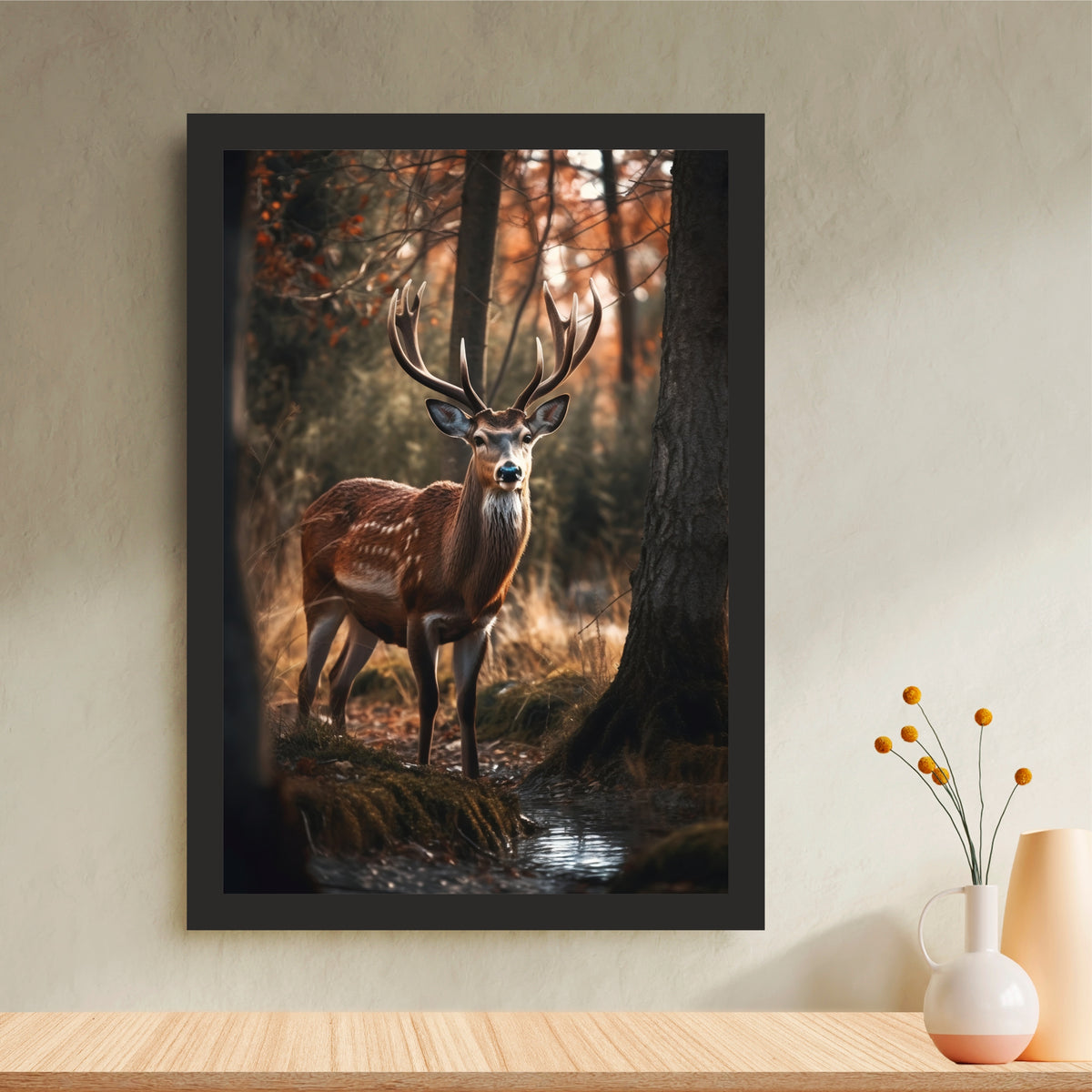 Deer Wall Art | Majestic Deer Forest Artwork | Framed Wildlife Decor | Stag Animal Wall Art