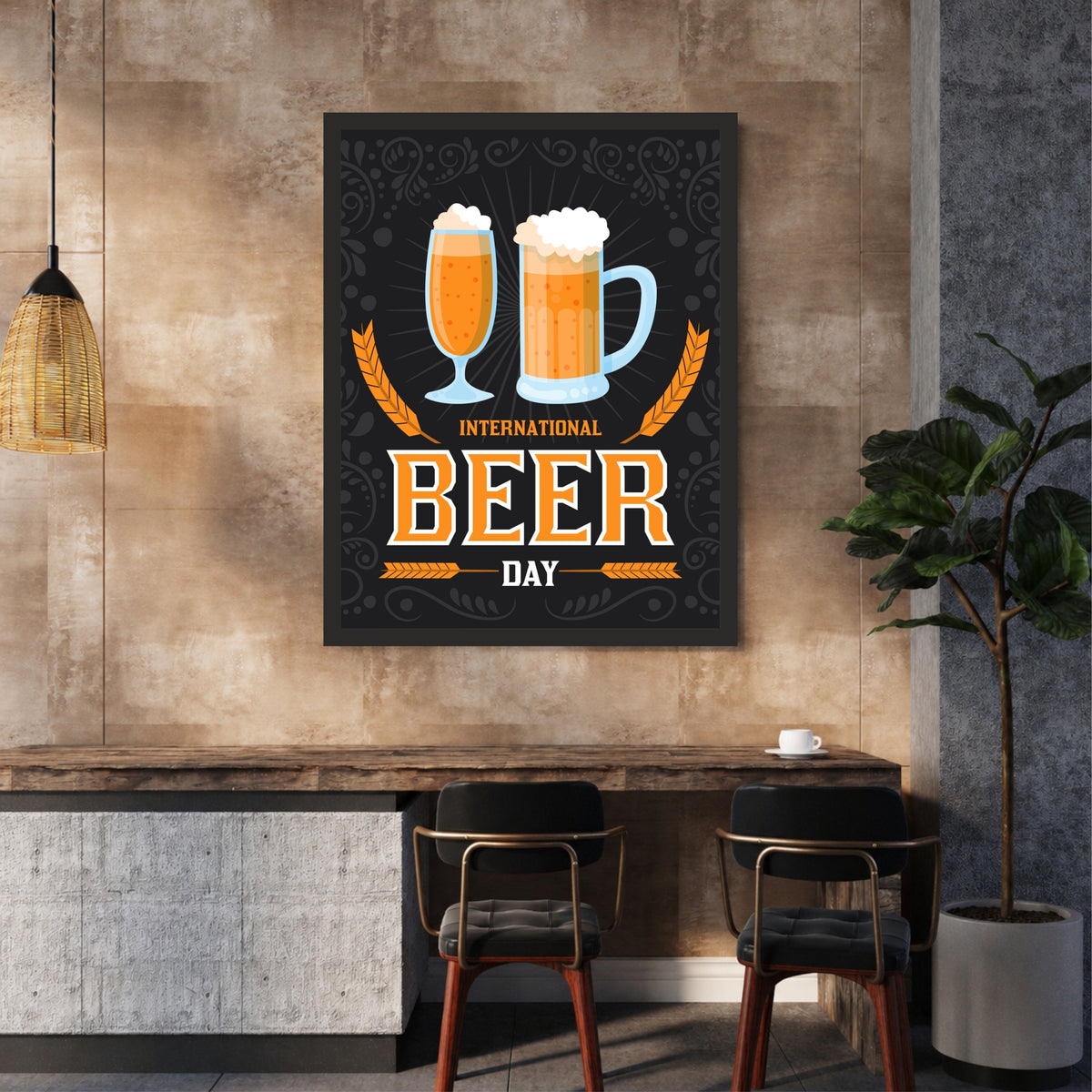 International Beer Day Wall Art | Framed Beer Glass Artwork | Beer Lover Décor | Pub, Bar & Man Cave Wall Décor