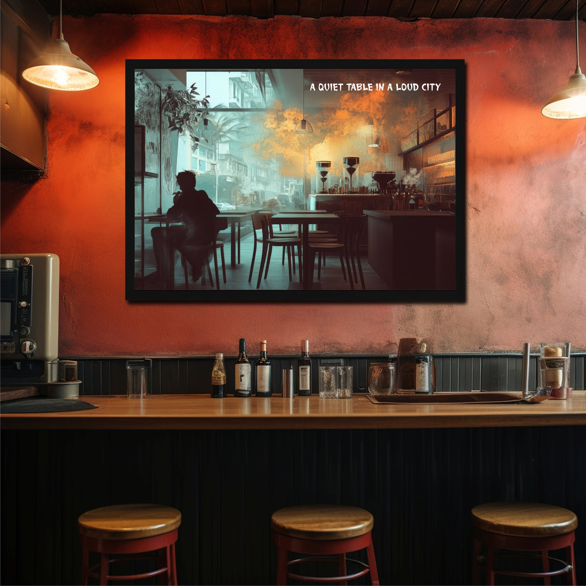 A Quiet Table in a Loud City Wall Art | Modern Coffee Café Canvas Print | Cozy Coffee Decor