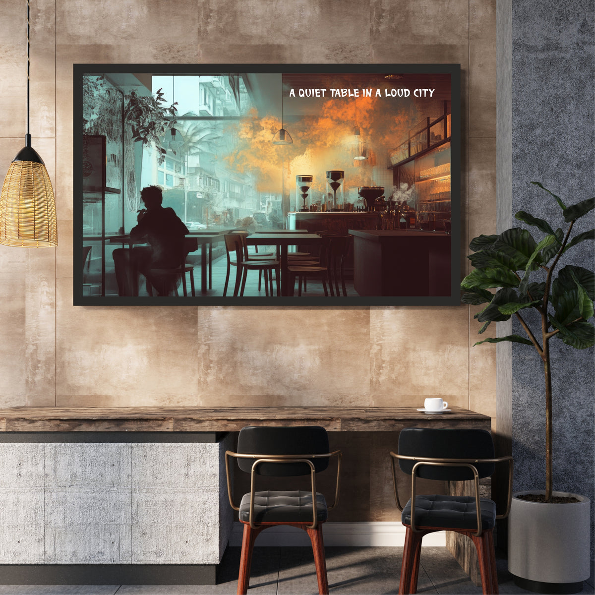 A Quiet Table in a Loud City Wall Art | Modern Coffee Café Canvas Print | Cozy Coffee Decor
