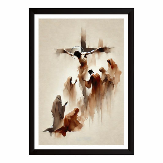 Minimalist Jesus Crucifixion Watercolor Wall Art | Good Friday Christian Canvas Print | Modern Cross of Christ Painting | Religious Home Decor