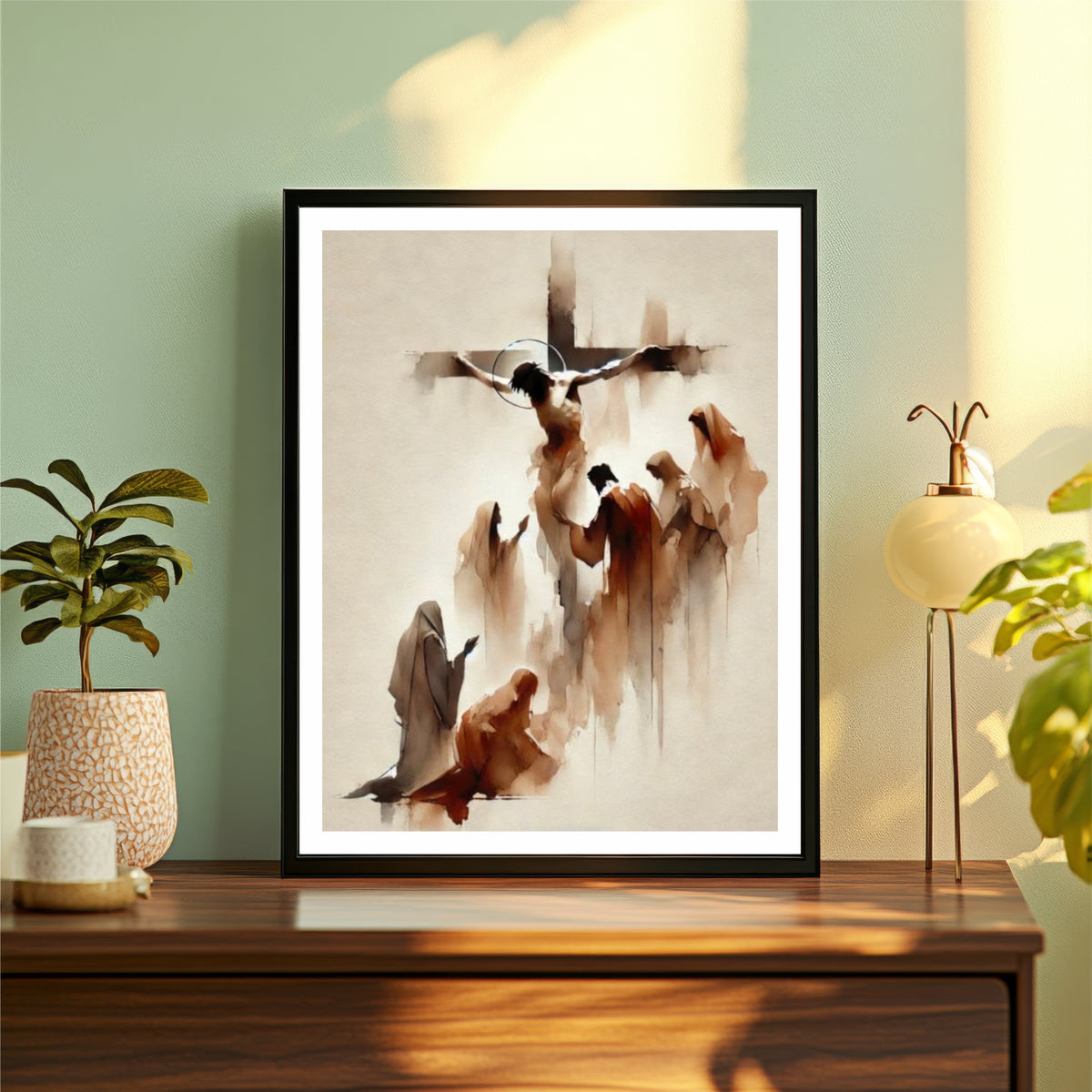 Minimalist Jesus Crucifixion Watercolor Wall Art | Good Friday Christian Canvas Print | Modern Cross of Christ Painting | Religious Home Decor