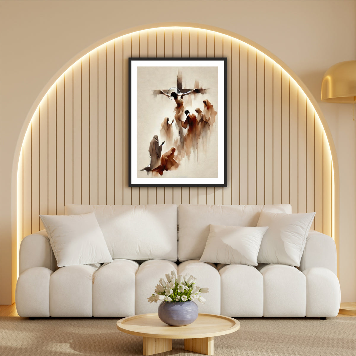 Minimalist Jesus Crucifixion Watercolor Wall Art | Good Friday Christian Canvas Print | Modern Cross of Christ Painting | Religious Home Decor