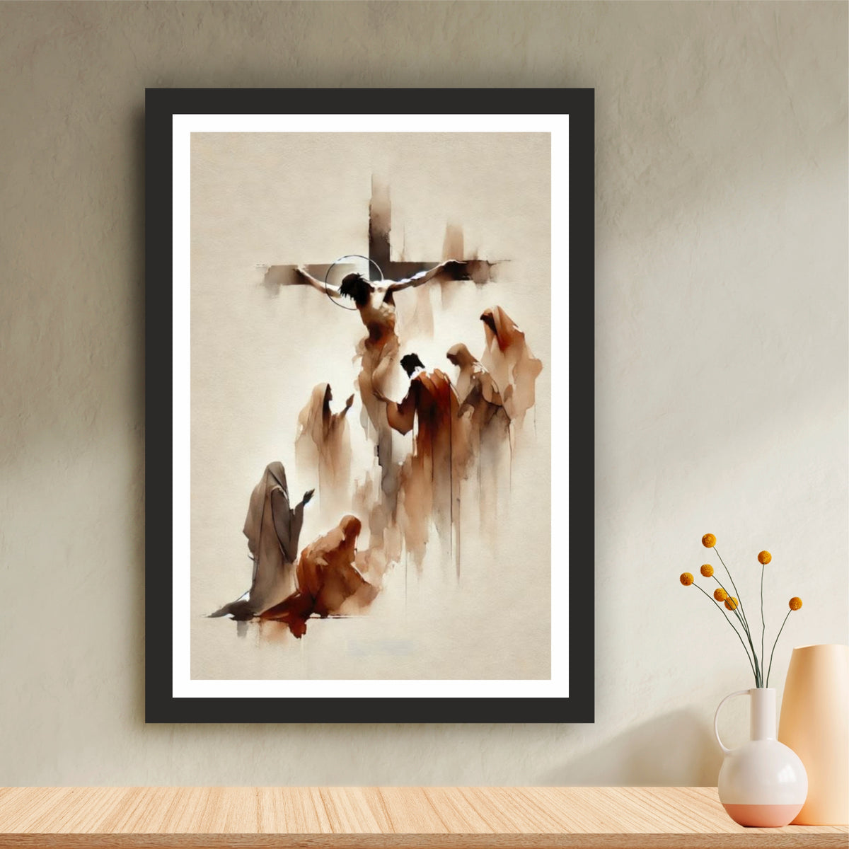 Minimalist Jesus Crucifixion Watercolor Wall Art | Good Friday Christian Canvas Print | Modern Cross of Christ Painting | Religious Home Decor