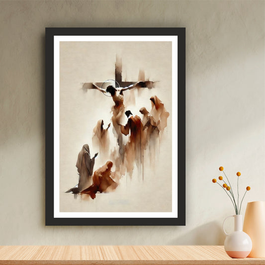 Minimalist Jesus Crucifixion Watercolor Wall Art | Good Friday Christian Canvas Print | Modern Cross of Christ Painting | Religious Home Decor