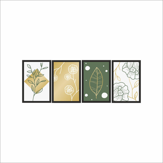 Golden Botanical Harmony Wall Frame Set of 4 – Minimal Modern Art for Living Room, Bedroom & Office 🌼✨