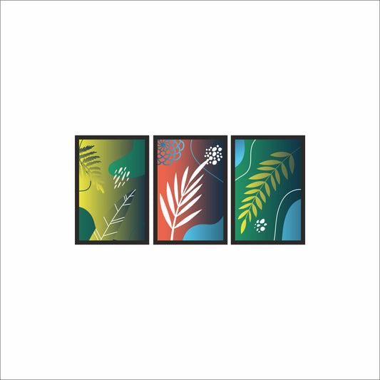 Vibrant Botanical Harmony Wall Frame Set of 3 – Modern Colorful Leaf Art for Living Room, Bedroom & Office 🌿🎨