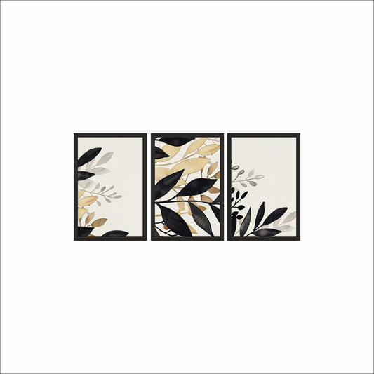 Golden Noir Leaf Wall Frame Set of 3 – Luxury Botanical Art for Modern Home Decor 🖤🌿