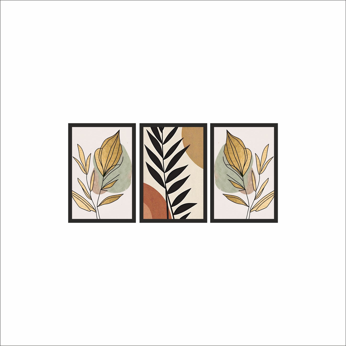 Earthy Harmony Leaf Wall Frame Set of 3 – Modern Abstract Botanical Art for Home & Office Decor 🍃