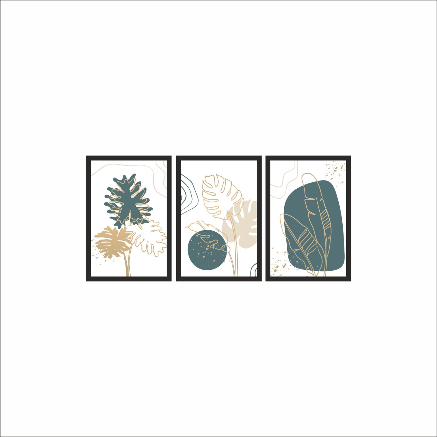 Modern Botanical Wall Frame Set of 3 – Abstract Leaf Art for Living Room & Office Decor 🌾