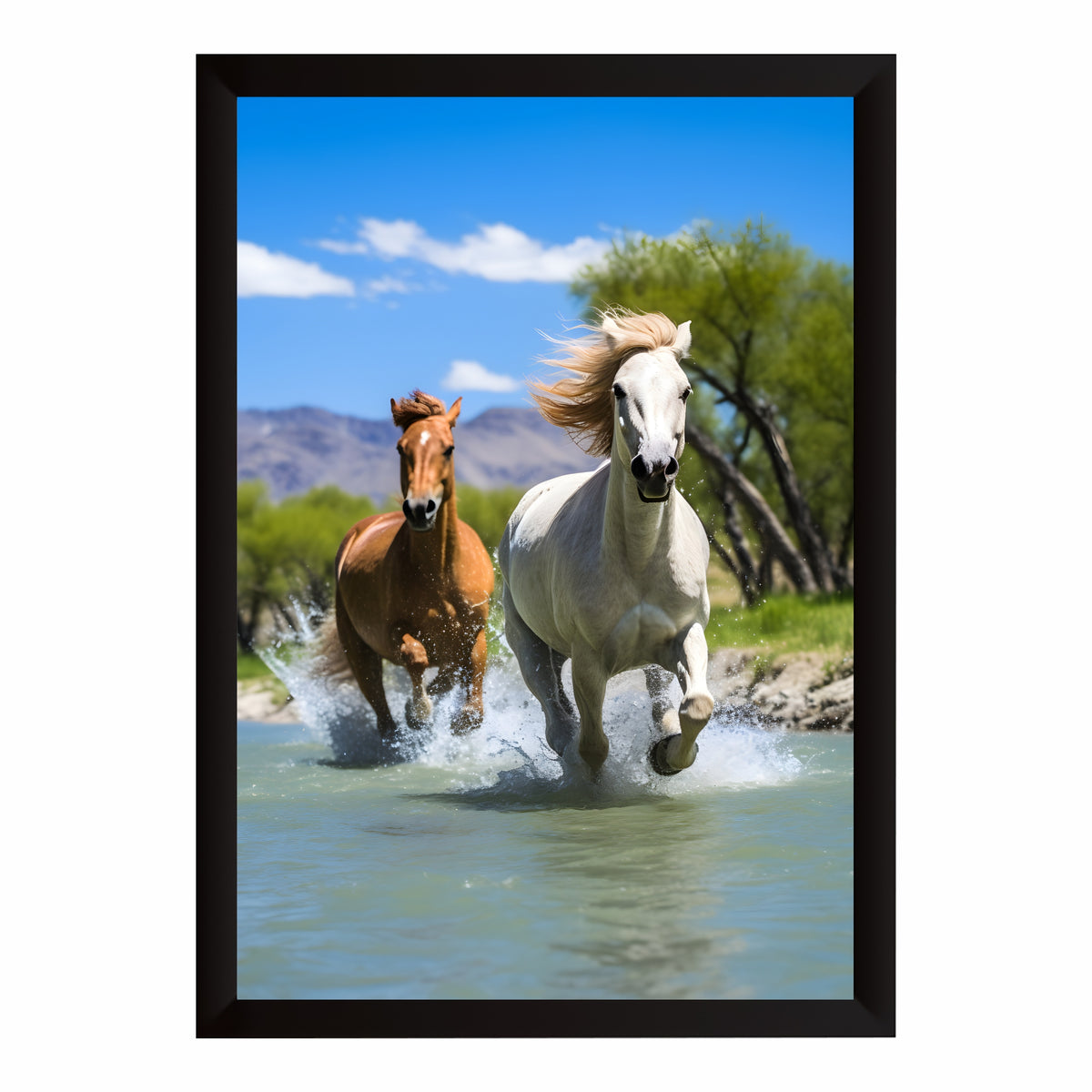 Horse Wall Art | Running Horses in Water Artwork | Framed Horse Photography | Nature & Wildlife Decor