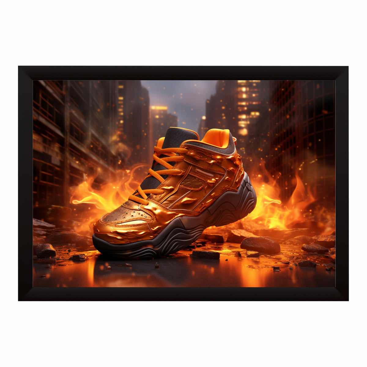 Orange Sports Shoe Wall Art | Metallic Sneaker Artwork | Gym & Sports Decor