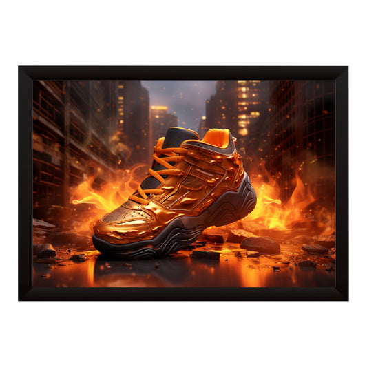 Orange Sports Shoe Wall Art | Metallic Sneaker Artwork | Gym & Sports Decor