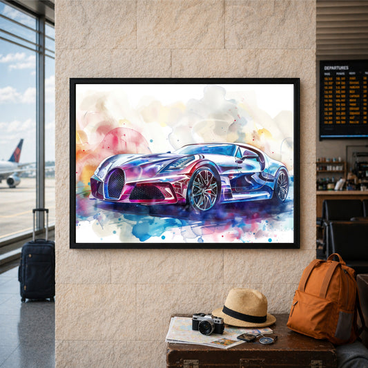 Luxury Futuristic Sports Car Wall Art | Modern Watercolor Automotive Poster