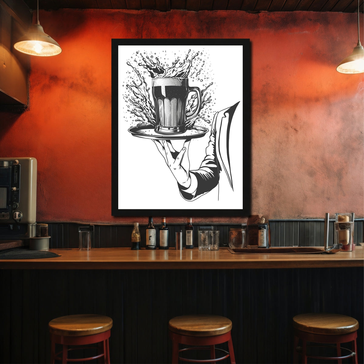 Beer Wall Art | Framed Beer Mug Artwork | Vintage Pub & Bar Décor | Beer Lover Wall Décor