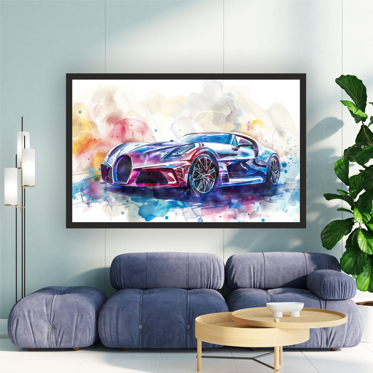 Luxury Futuristic Sports Car Wall Art | Modern Watercolor Automotive Poster