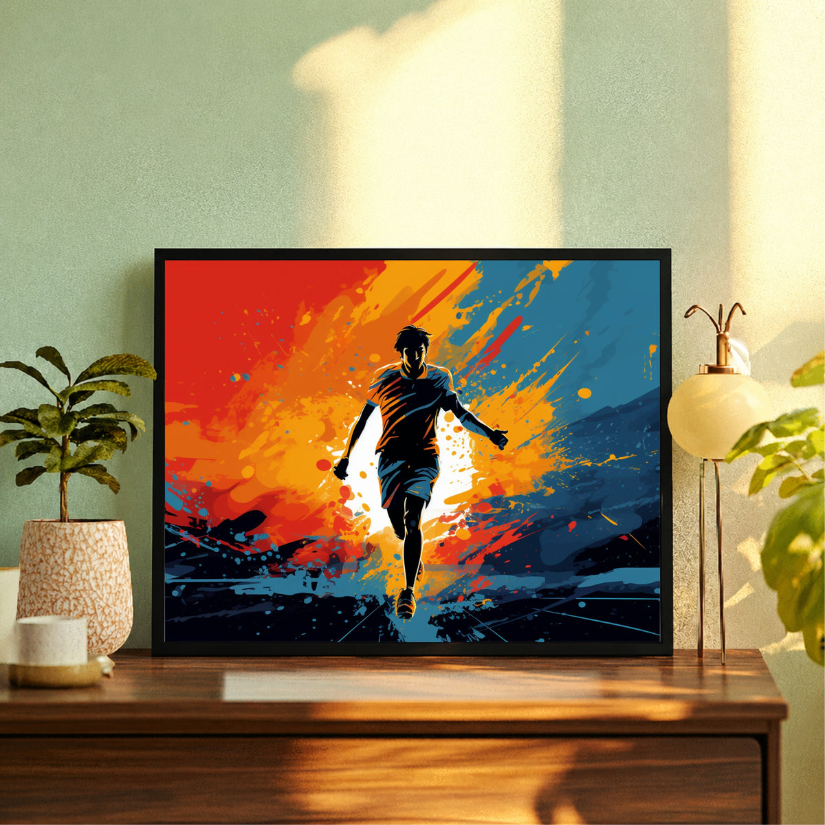 Football Run Through Fire Wall Art | Framed Sports Print