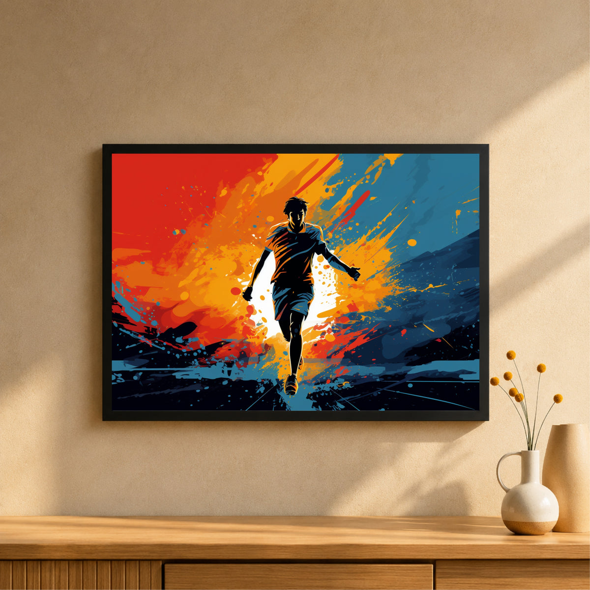 Football Run Through Fire Wall Art | Framed Sports Print