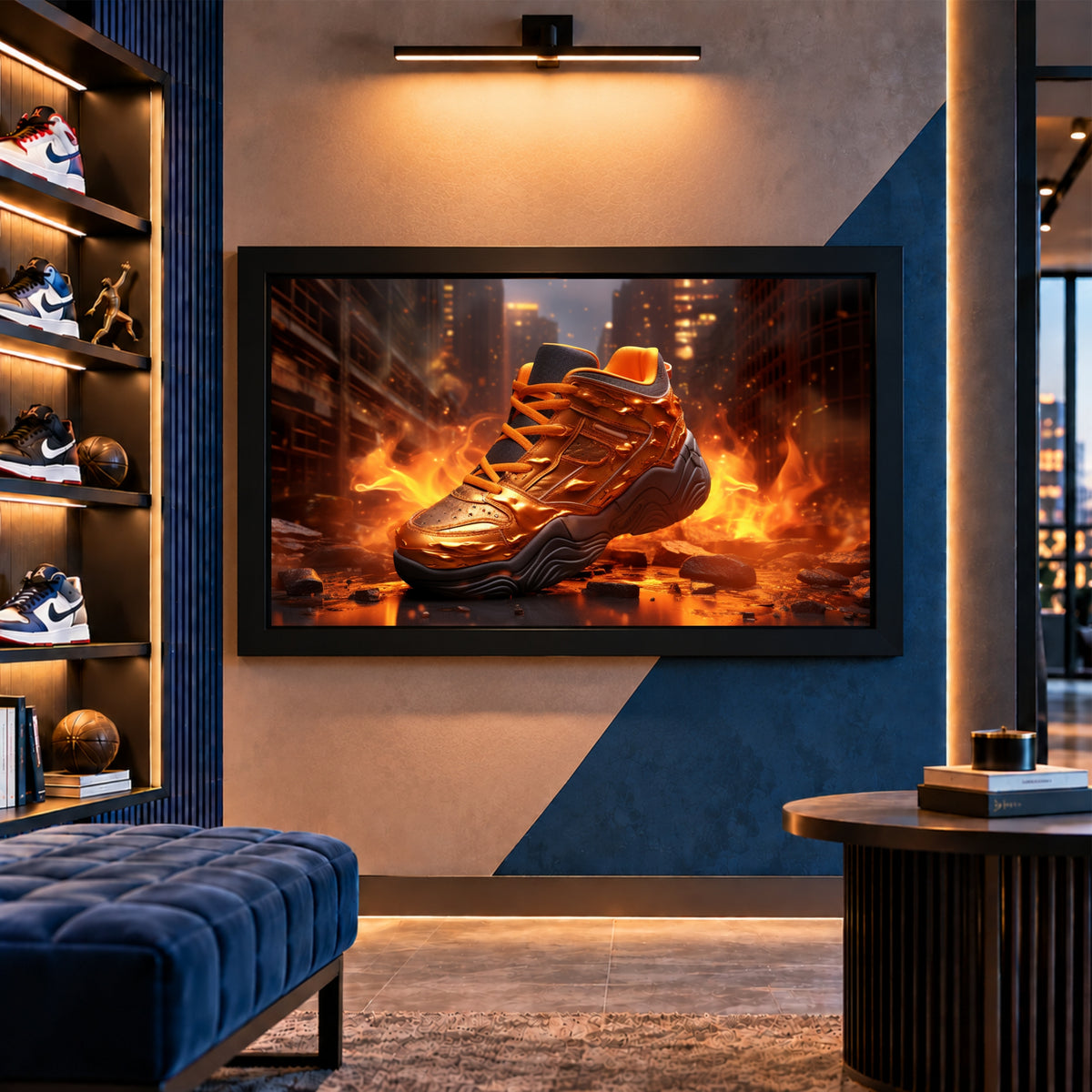Orange Sports Shoe Wall Art | Metallic Sneaker Artwork | Gym & Sports Decor