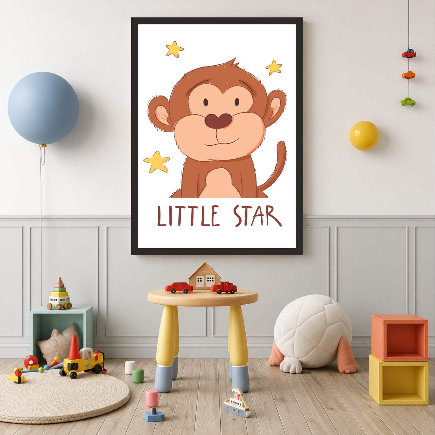 Little Star Monkey Wall Art | Cute Jungle Nursery Animal Print