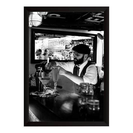 Bartender Wall Art | Framed Bar & Cocktail Artwork | Black & White Restaurant & Home Décor