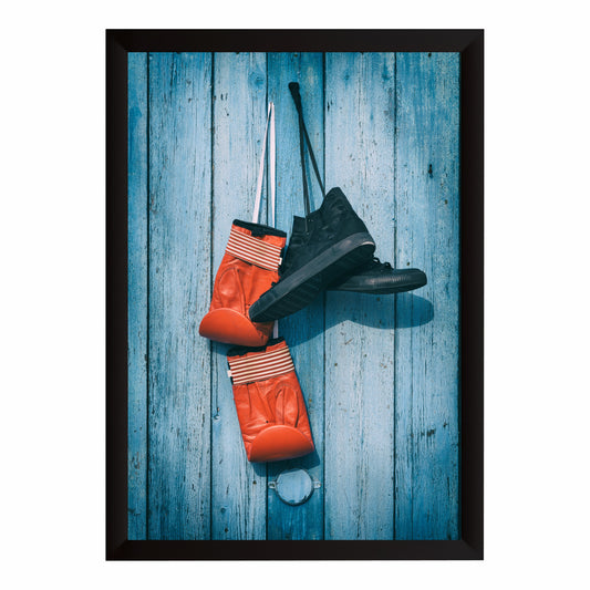 Boxing Gloves & Shoes Wall Art | Sports Training Poster | Framed Boxing Gym Decor | Fitness & Workout Wall Decor