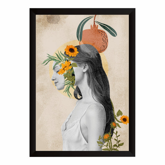 Vintage Botanical Woman Wall Art | Floral Collage Artwork